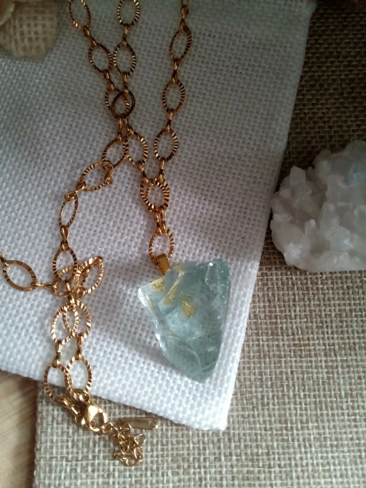 Collier sautoir avec pierre naturelle bleue aigue marine – photo 4